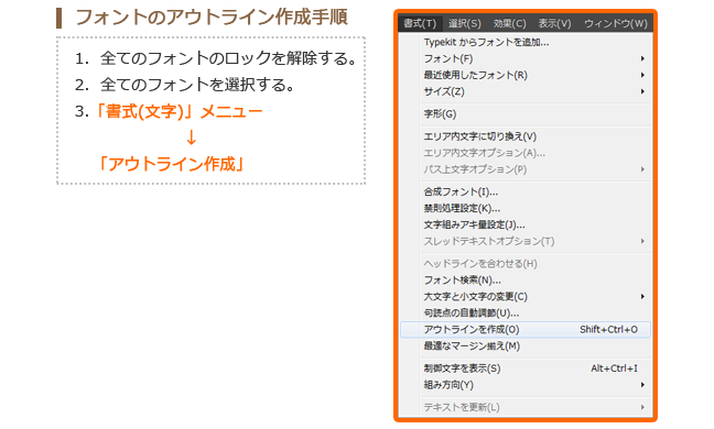 フォントのアウトライン作業手順